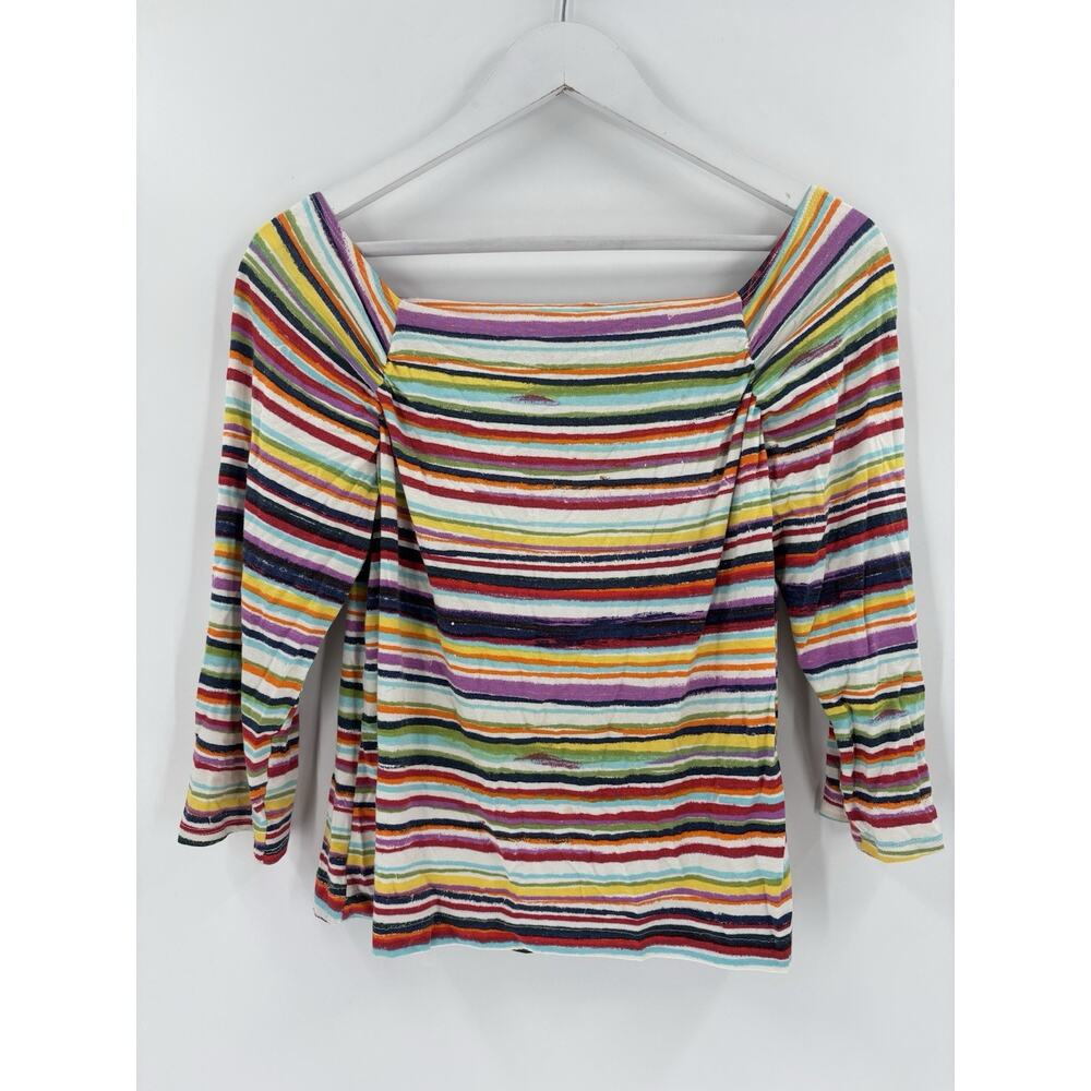 G Wheels Vintage Blouse Womens XL Multicolor Striped Ruched Pullover 3/4 Sleeves